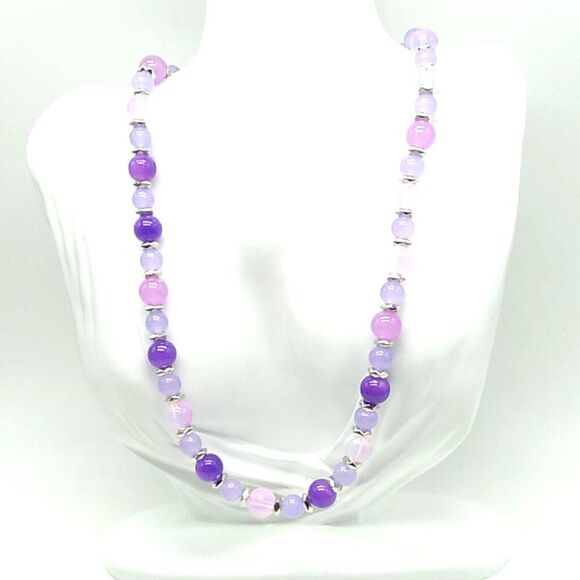 Amethyst Ombre Beads with Silver-Tone Spacers 14" Drop Necklace NWOT - Picture 6 of 9